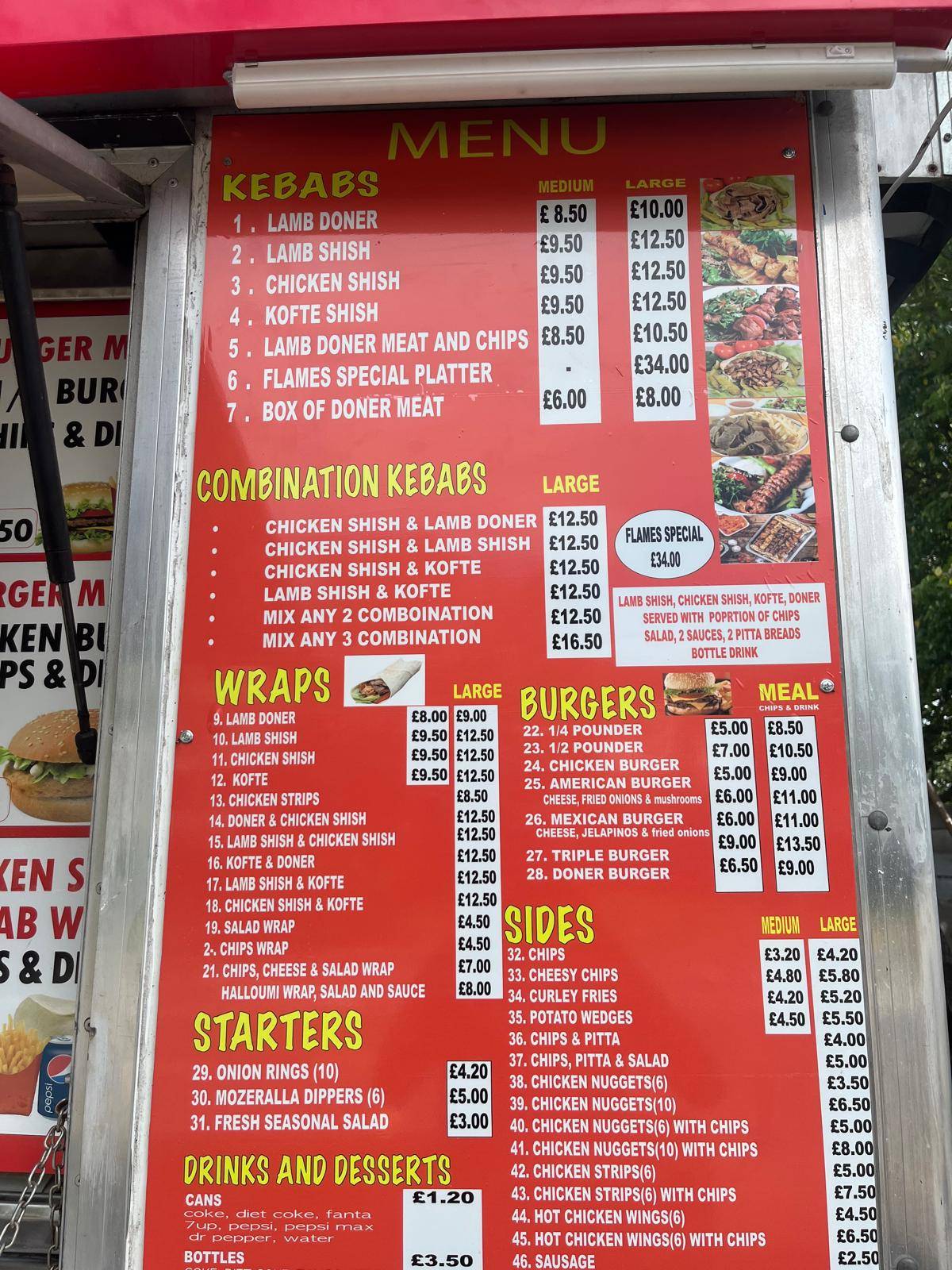 Flames Kebab Basildon меню