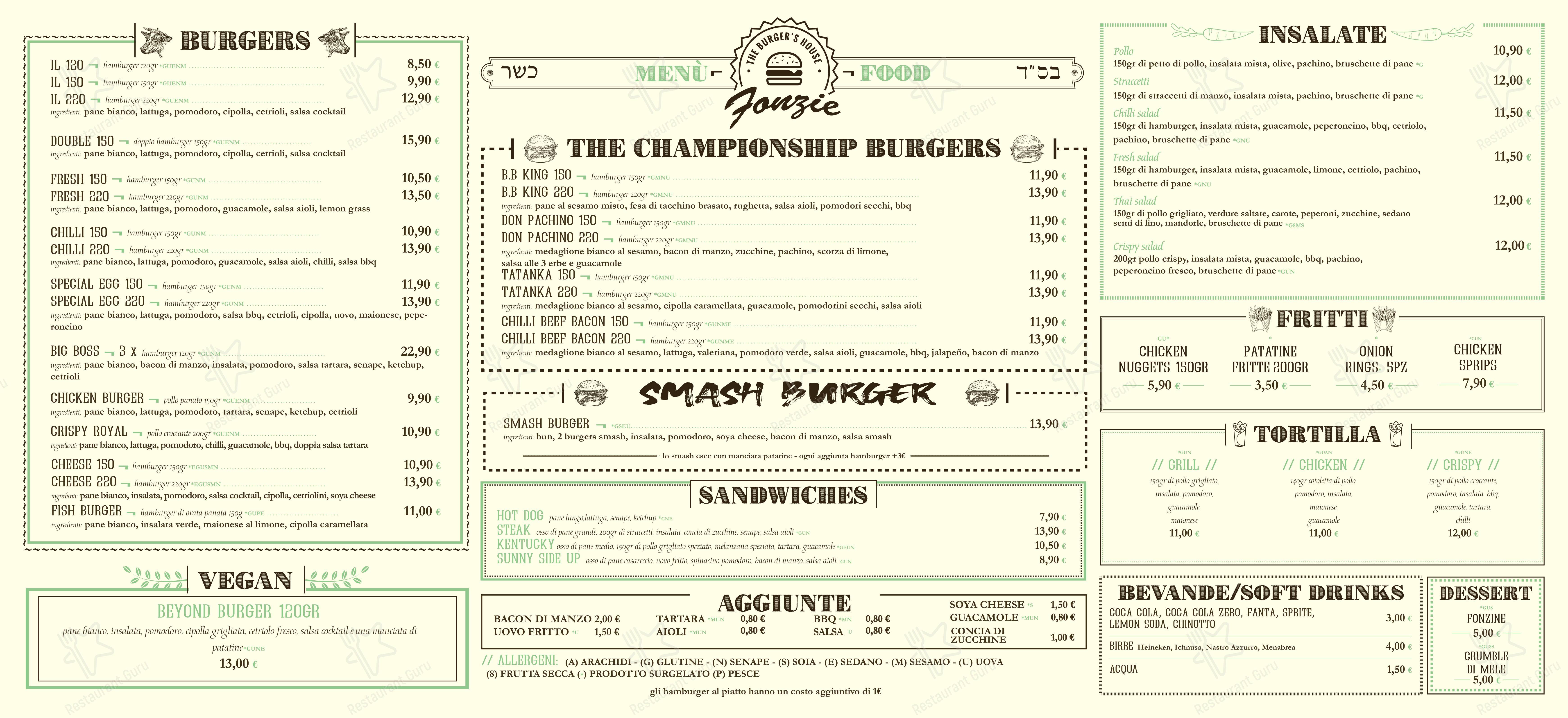 Меню напитков ресторана Fonzie The Burger's House Santa Maria del Pianto