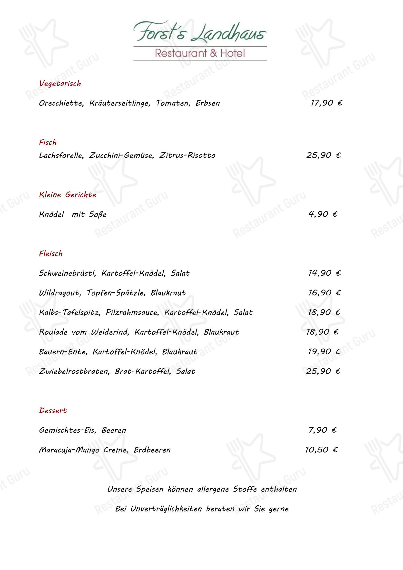 Takeaway Menu Forst's Landhaus в Риденбурге