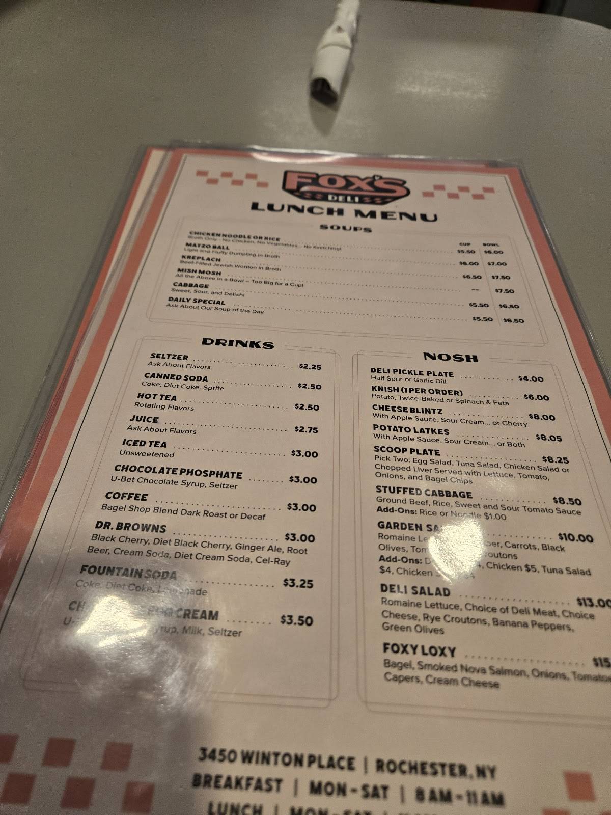 Fox's Deli меню