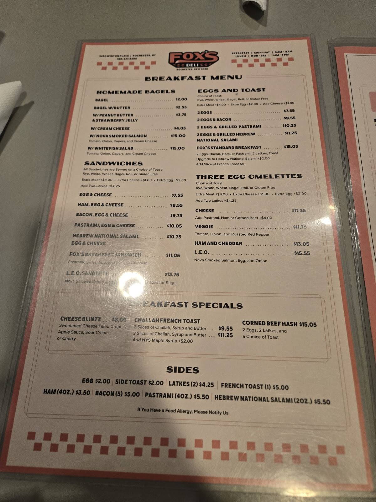 Fox's Deli меню