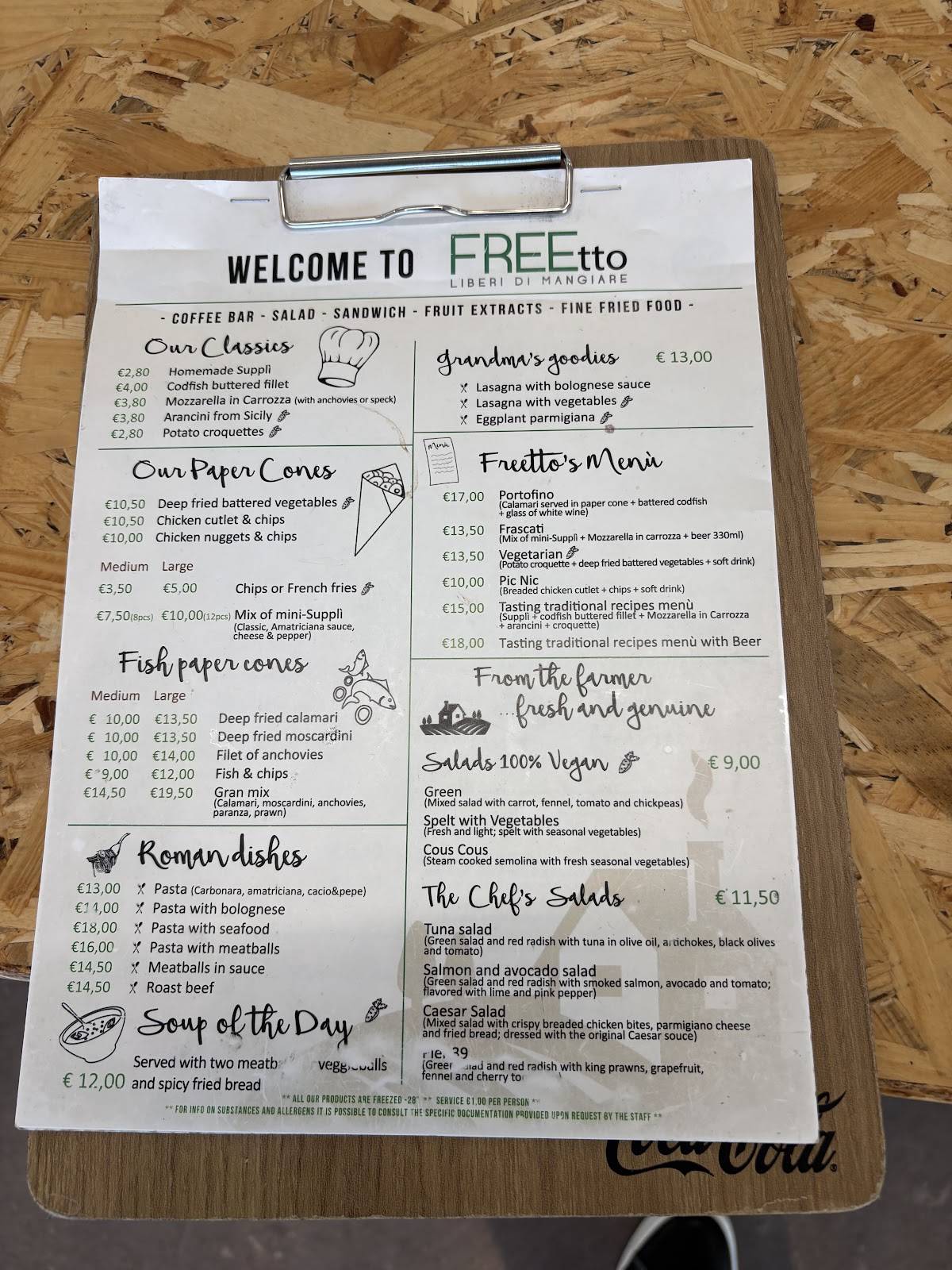 Freetto меню