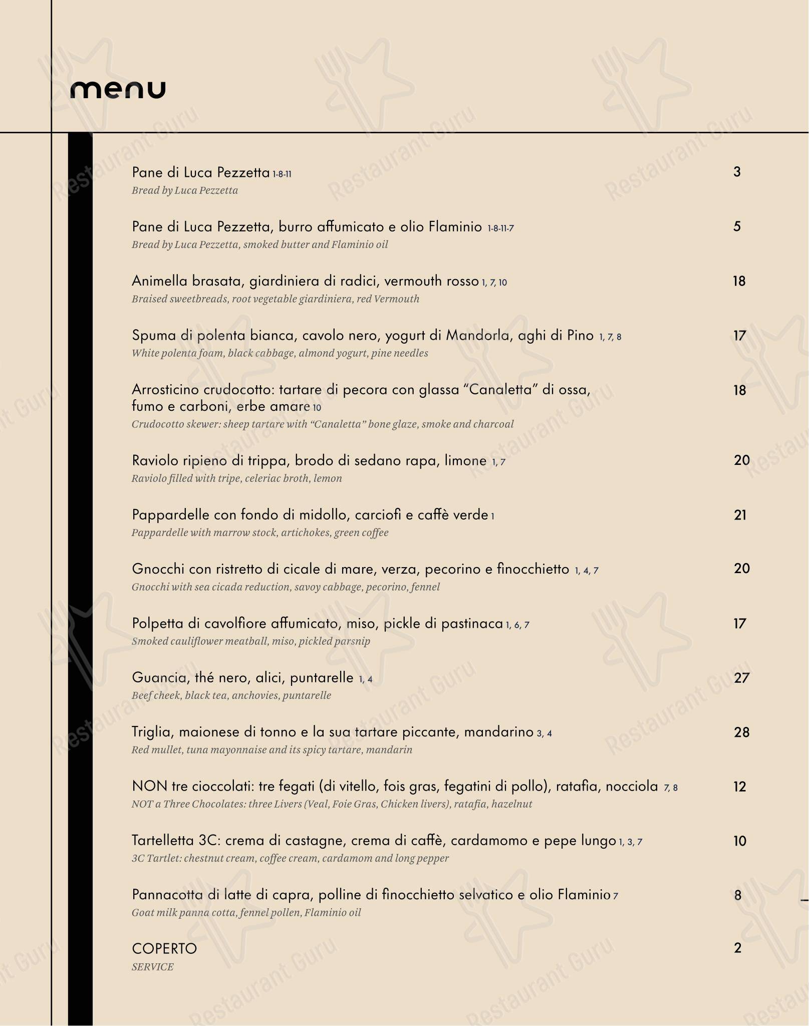 菜单 ресторана Futura Ristorante