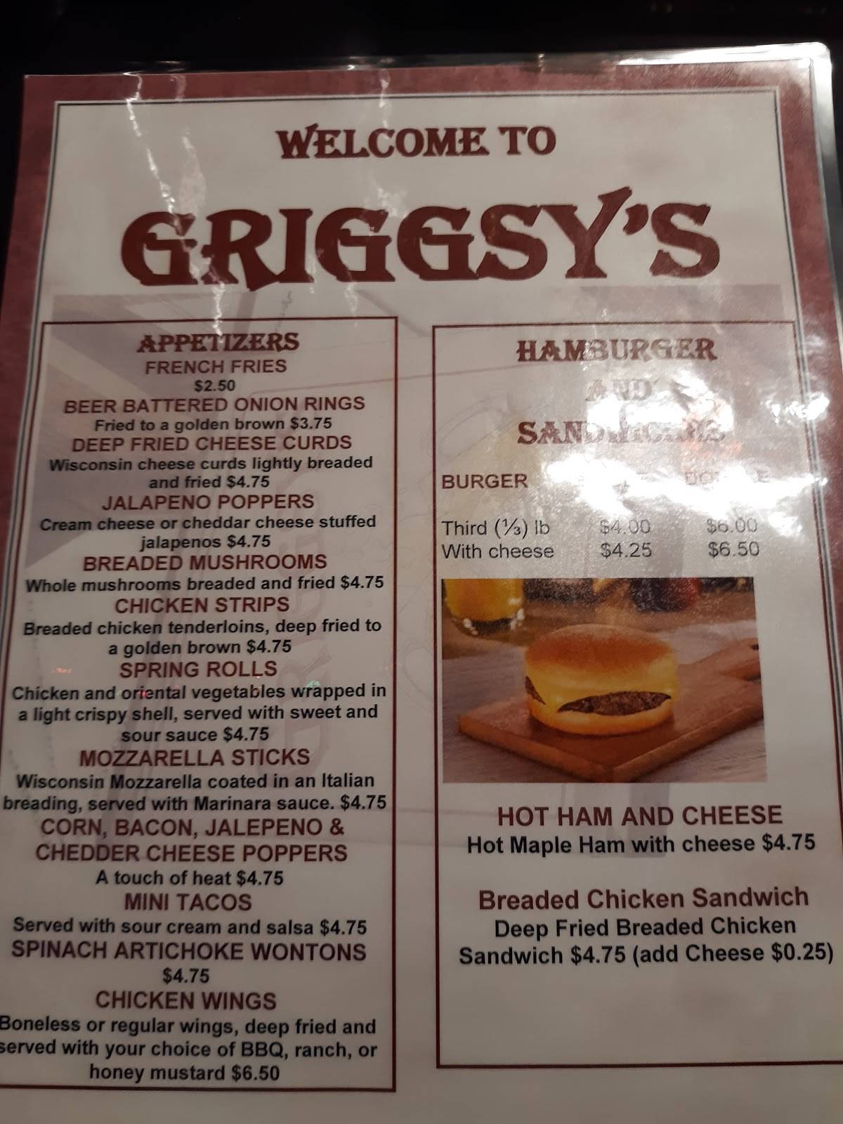 GRIGGSY'S меню