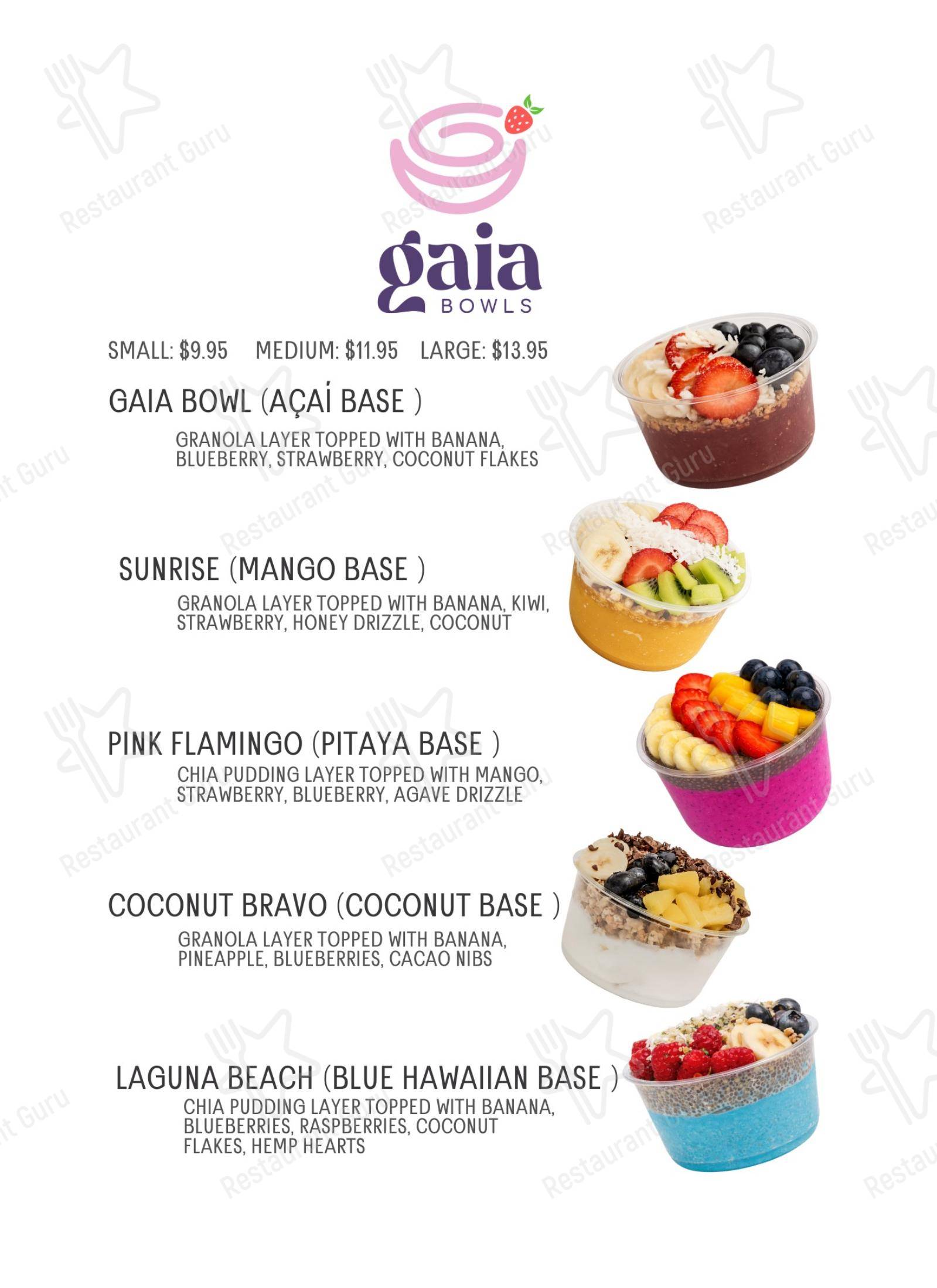 Меню Gaia Bowls в Ригби