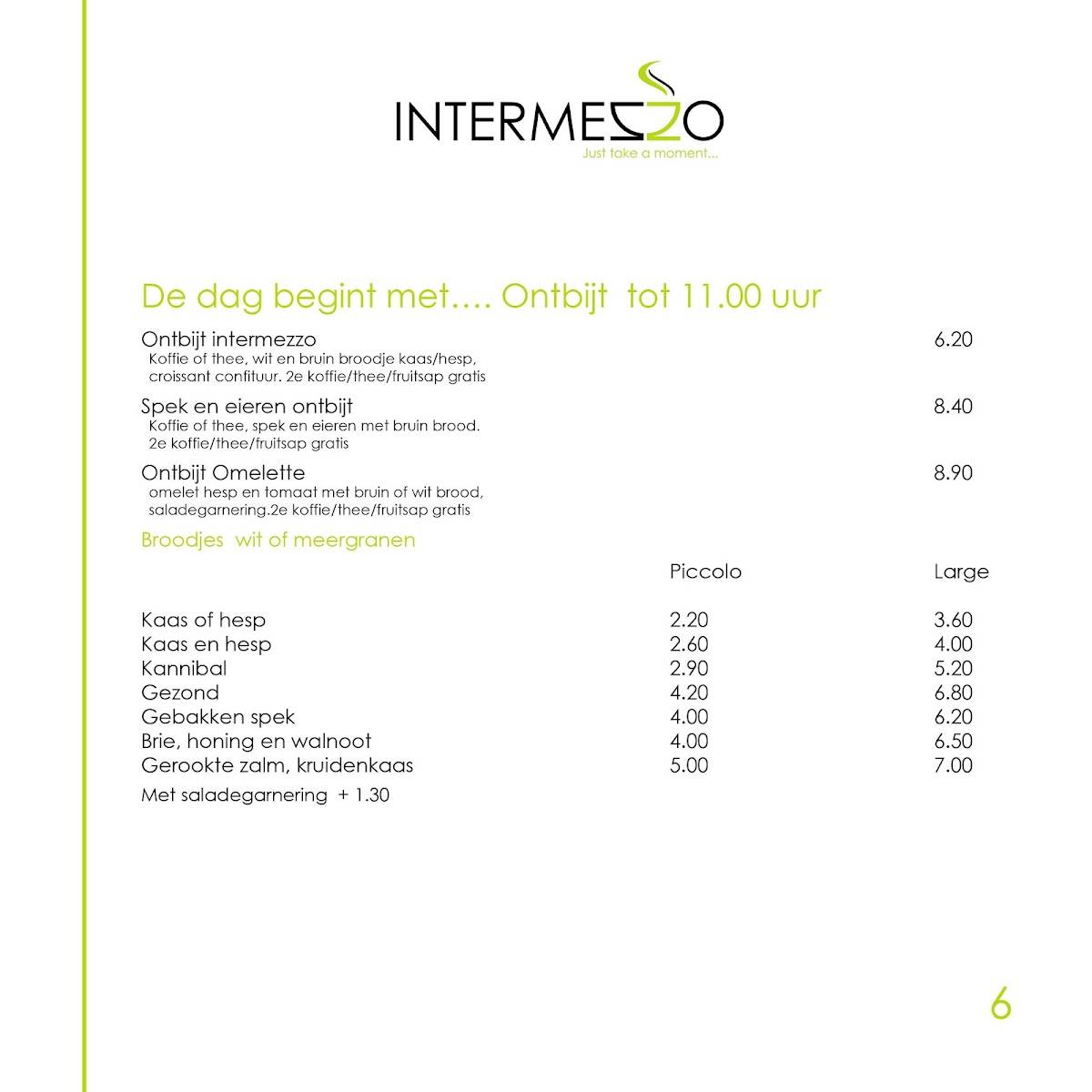 Intermezzo eetcafé меню