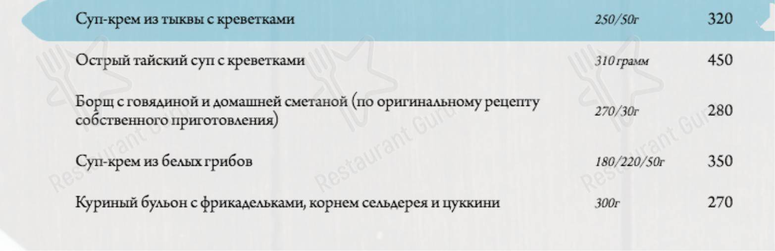 Меню для посетителей ресторана Голубка