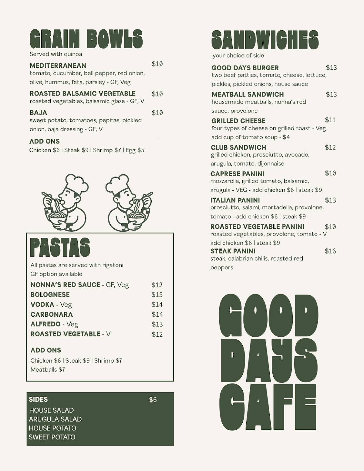 Good Days Cafe меню