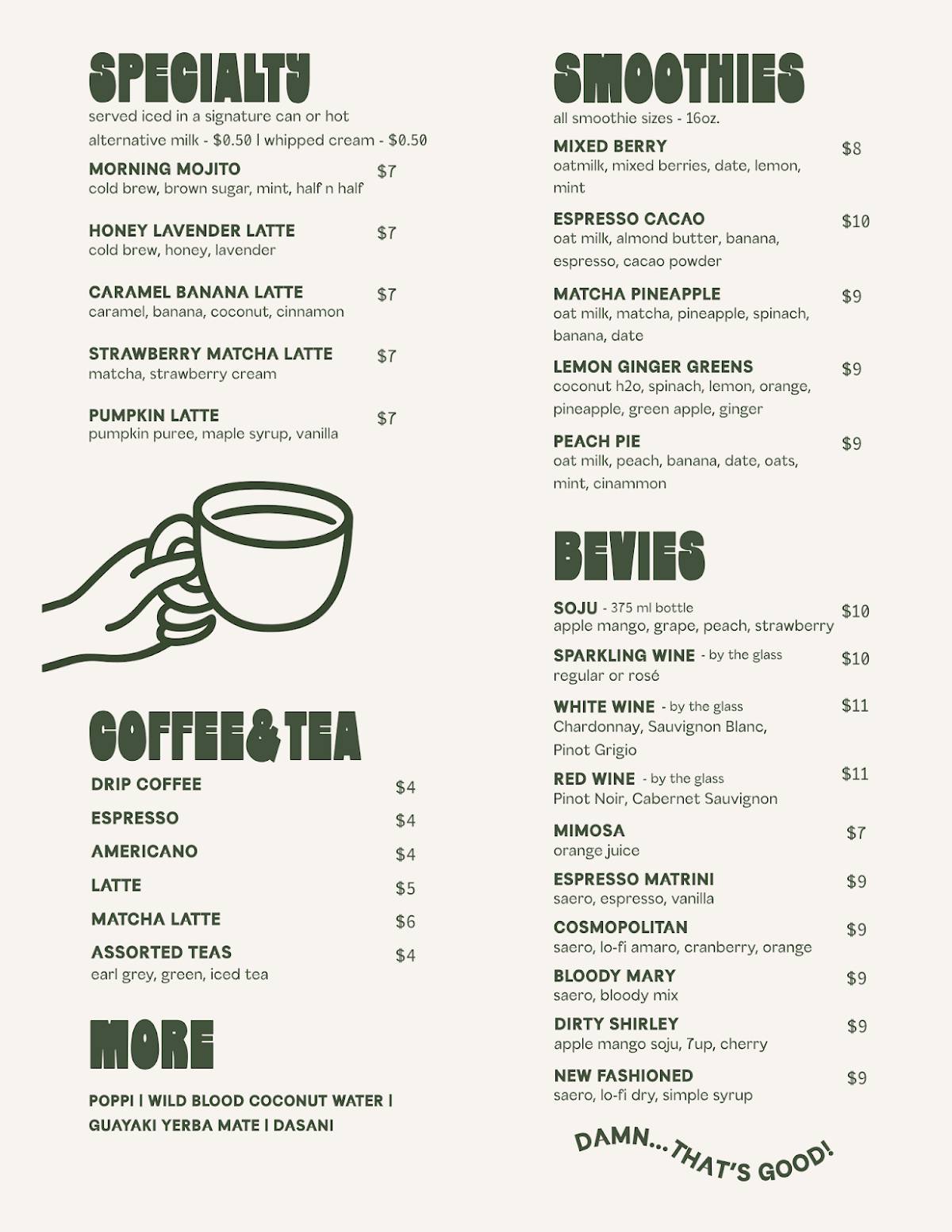 Good Days Cafe меню