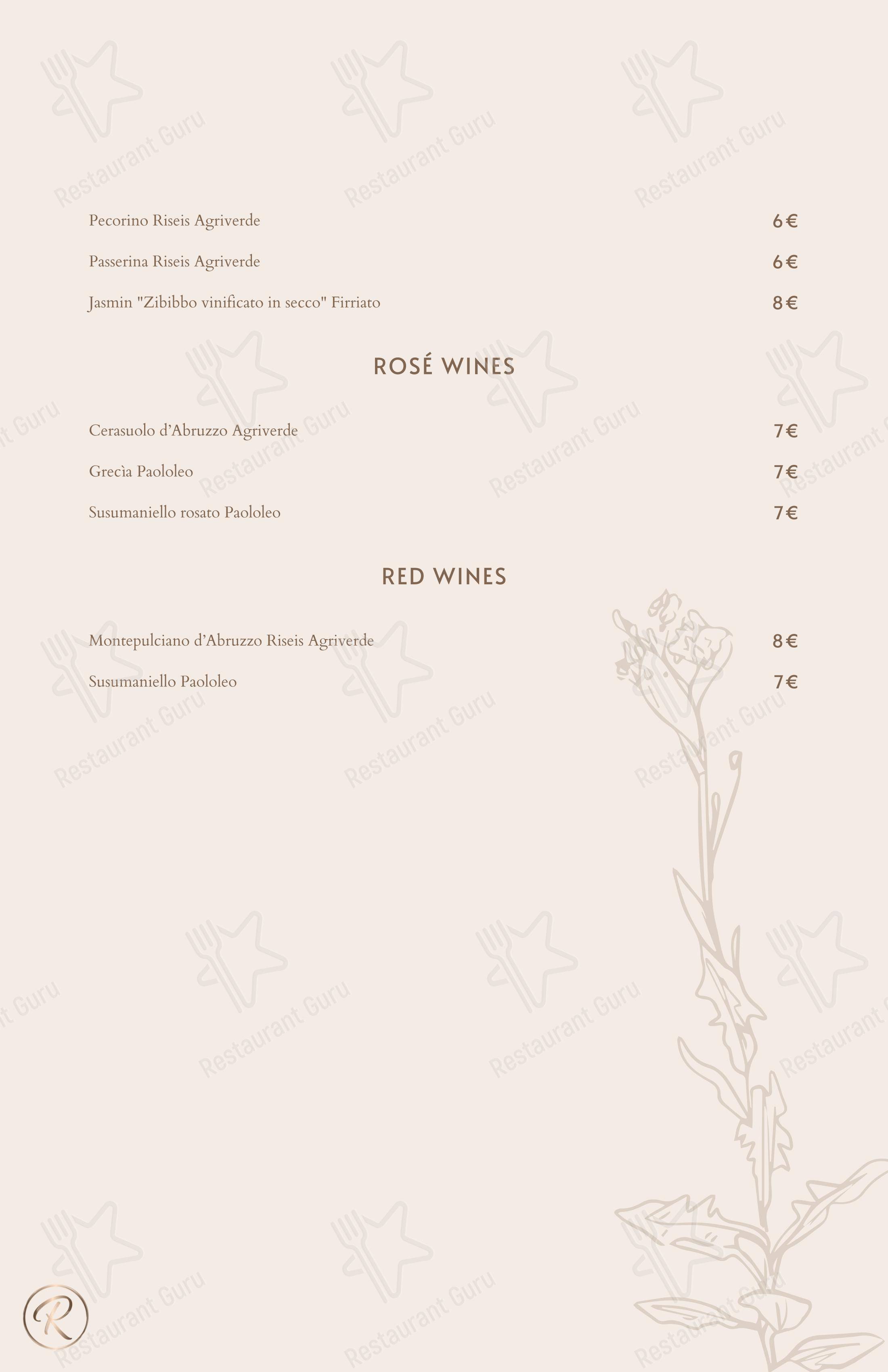 Меню напитков ресторана Green Reserva - Restaurant & Pizzeria в Риме
