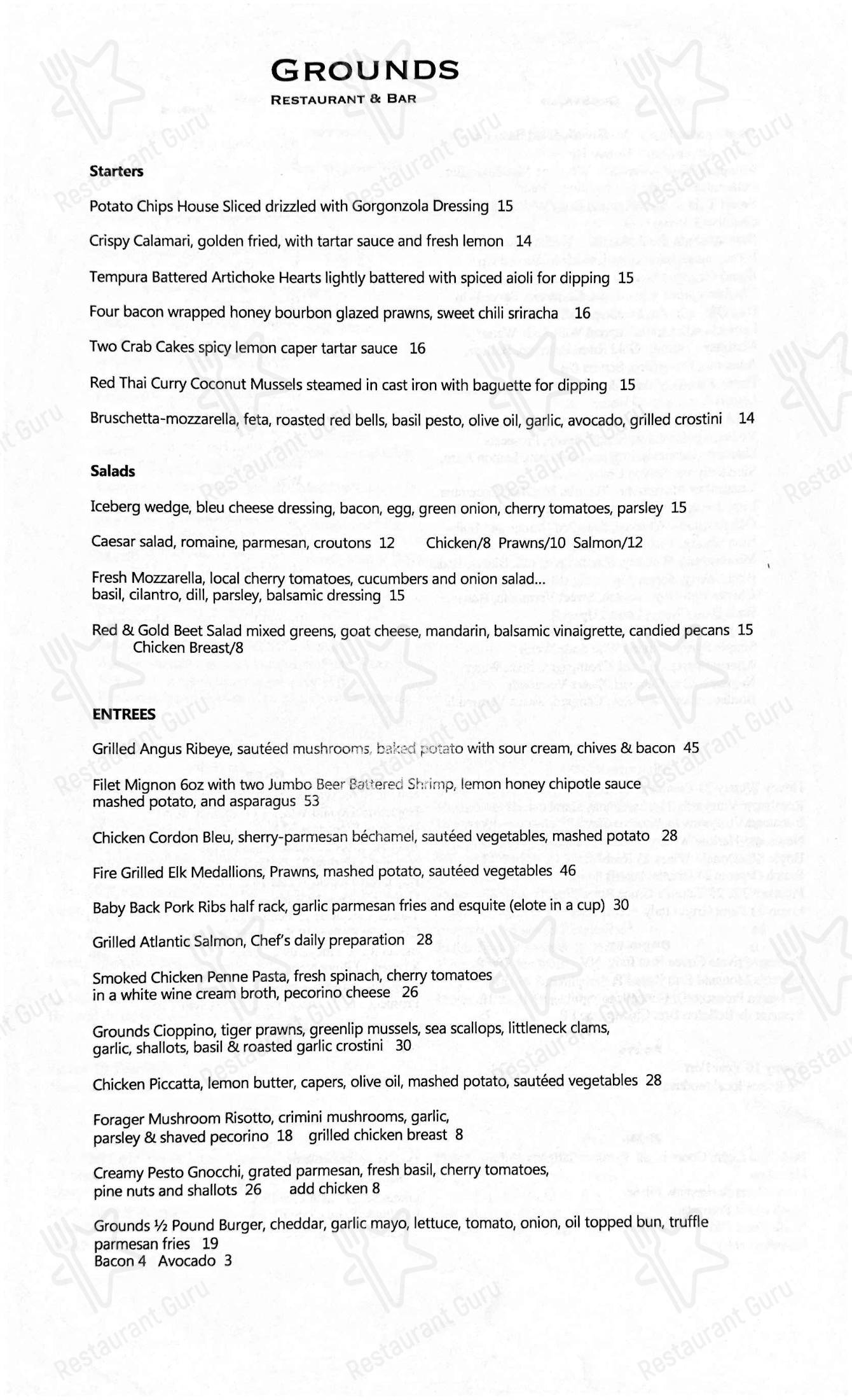 菜单 паба и бара Grounds Restaurant & Bar в Мерфисе