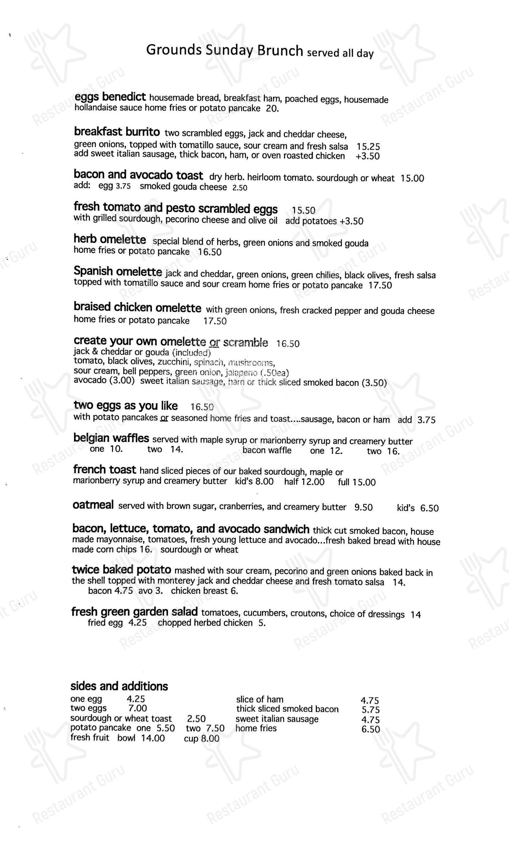 Ночное меню паба и бара Grounds Restaurant & Bar в Мерфисе