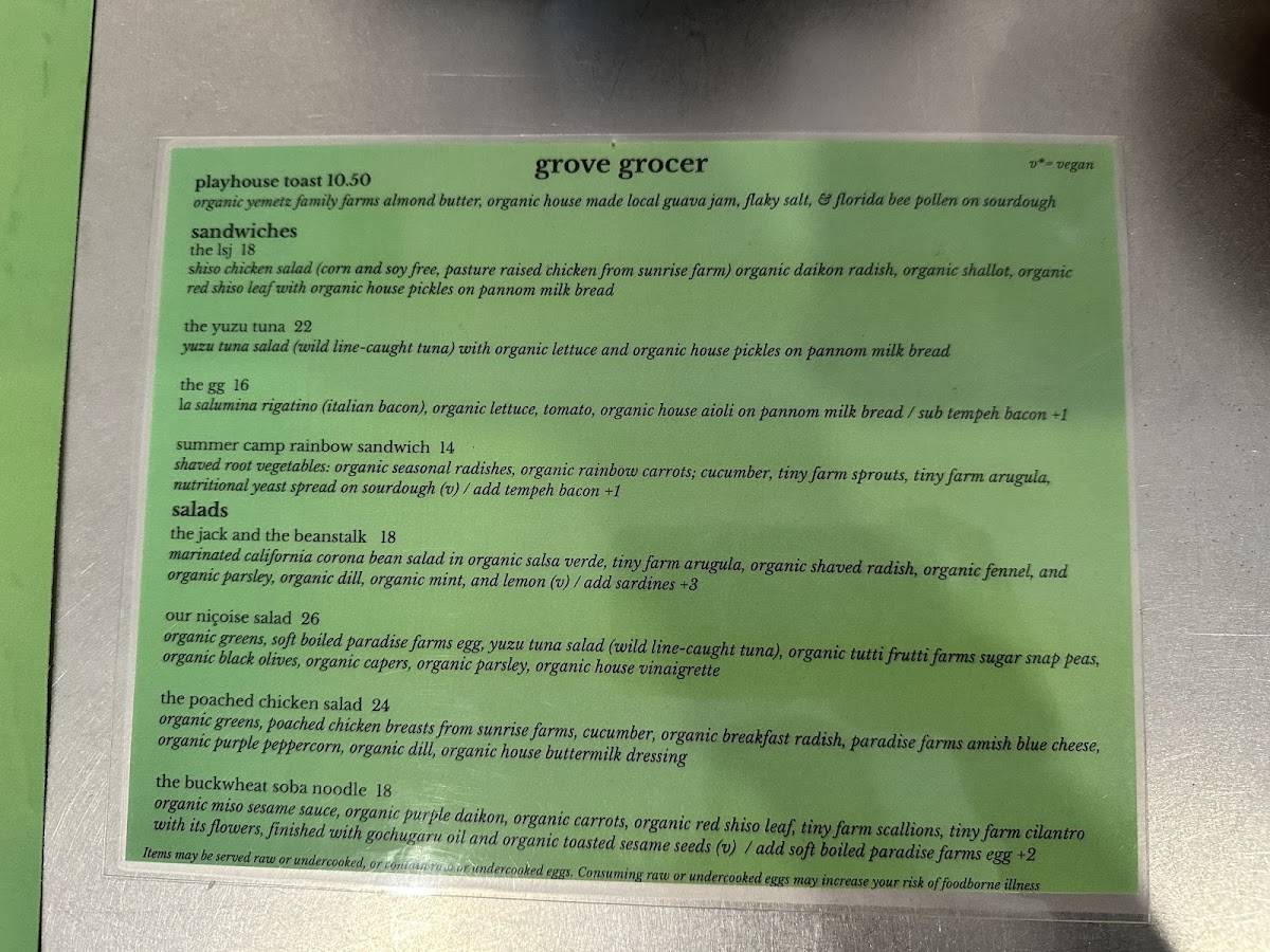 Grove Grocer меню