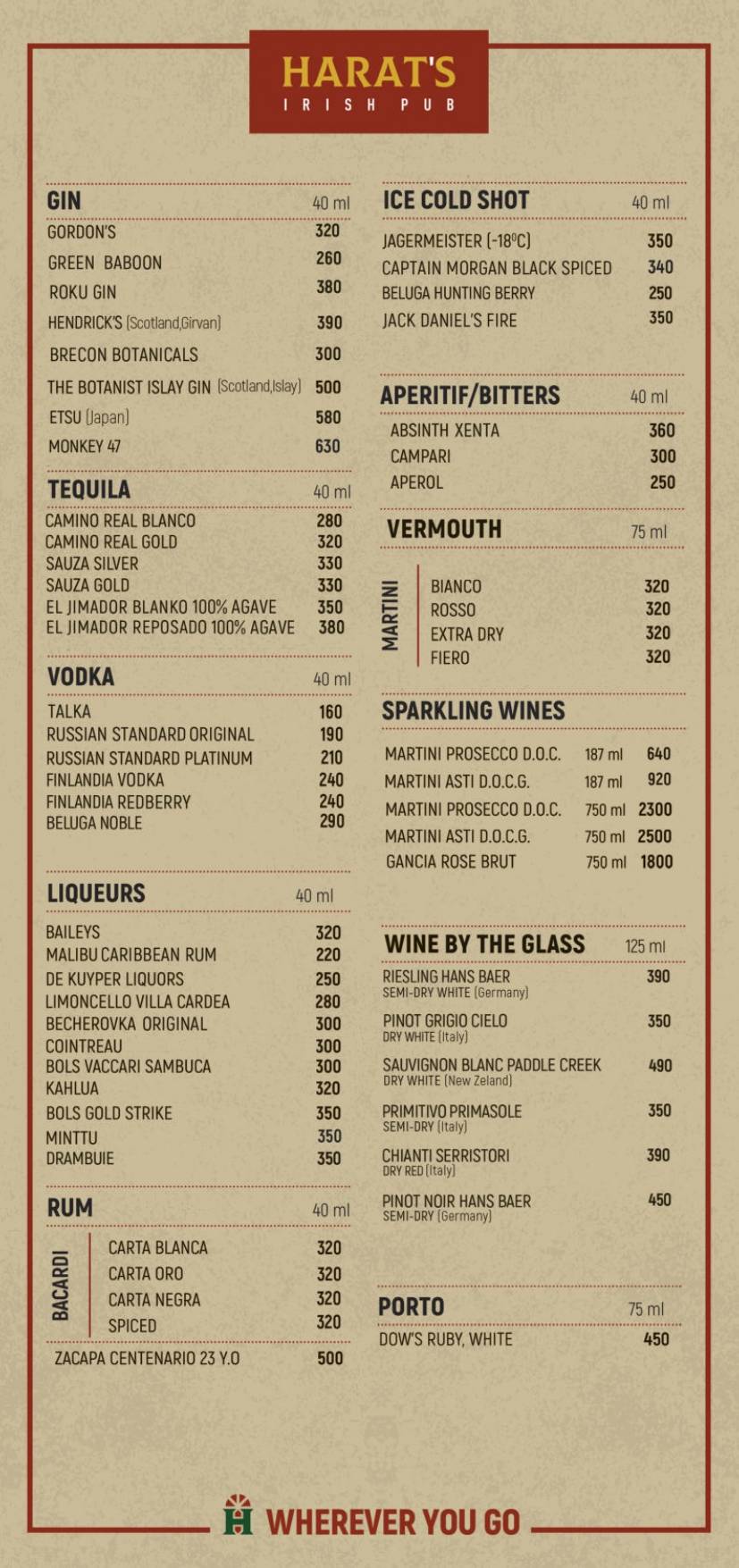 Harat's pub меню