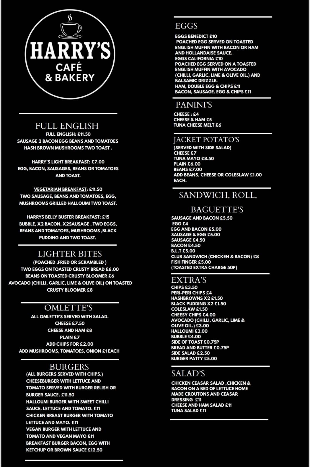 Harrys cafe and bakery ltd меню