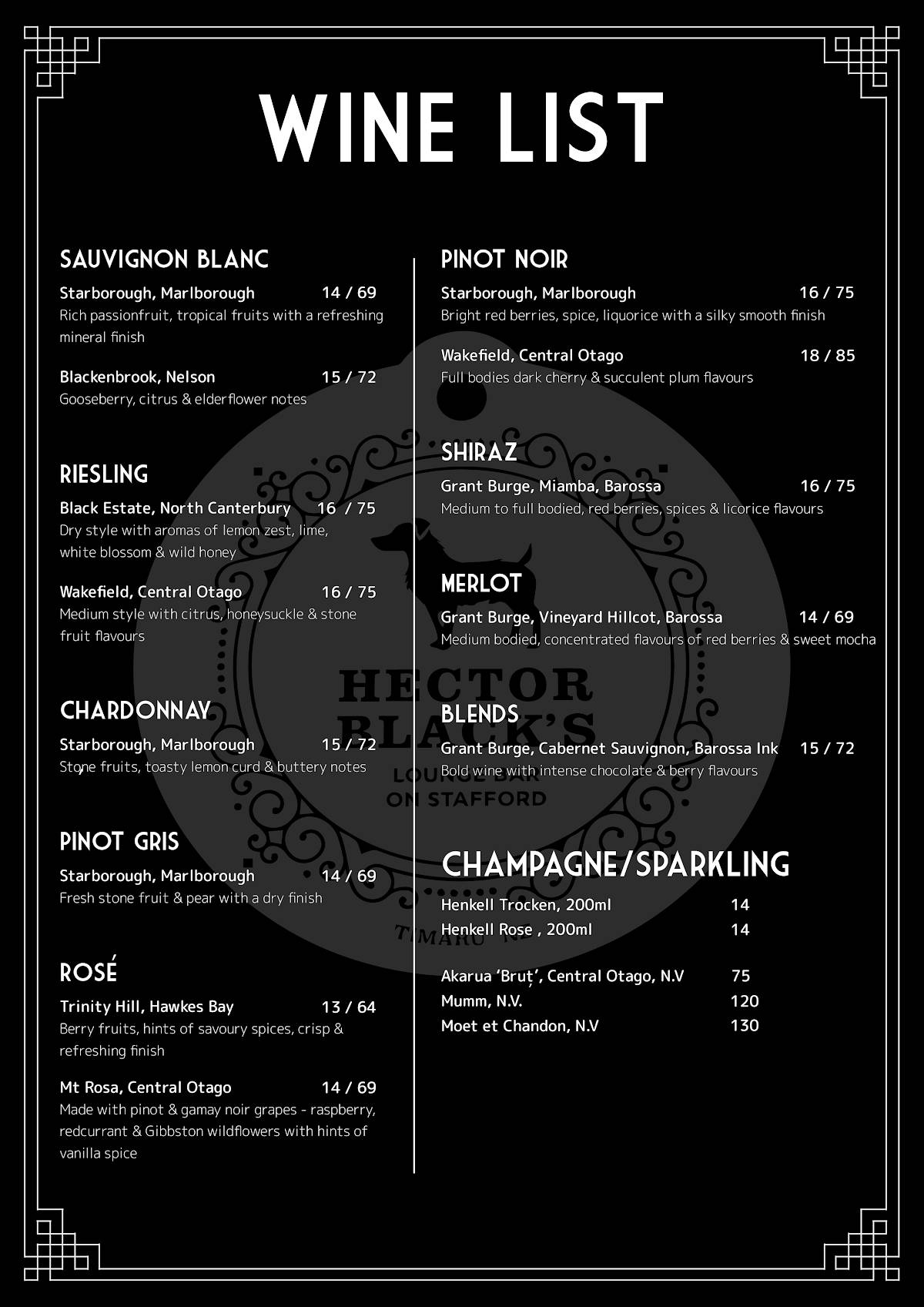 Hector Black's Lounge Bar on Stafford меню