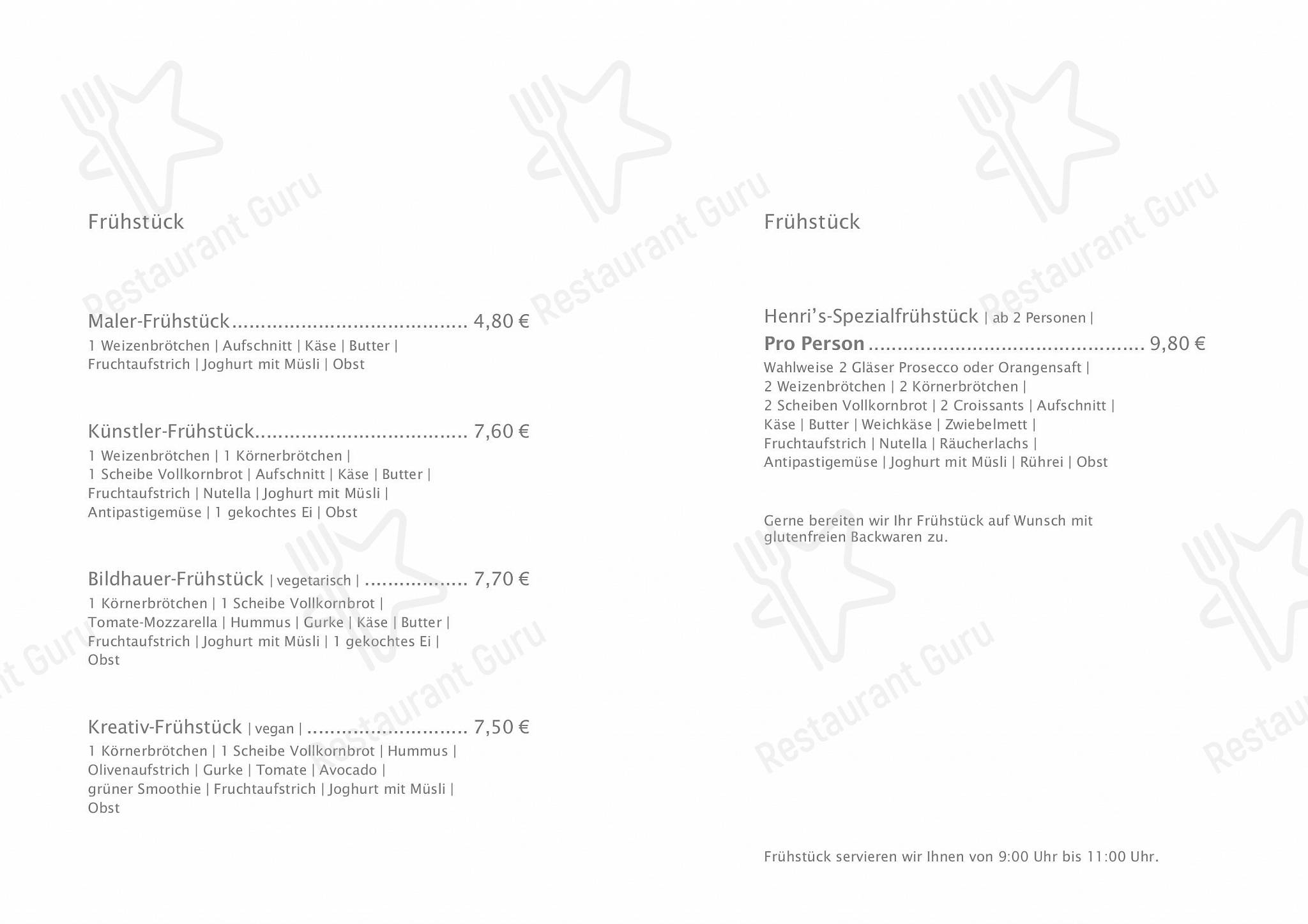 Henri's в Эмдене - Меню напитков