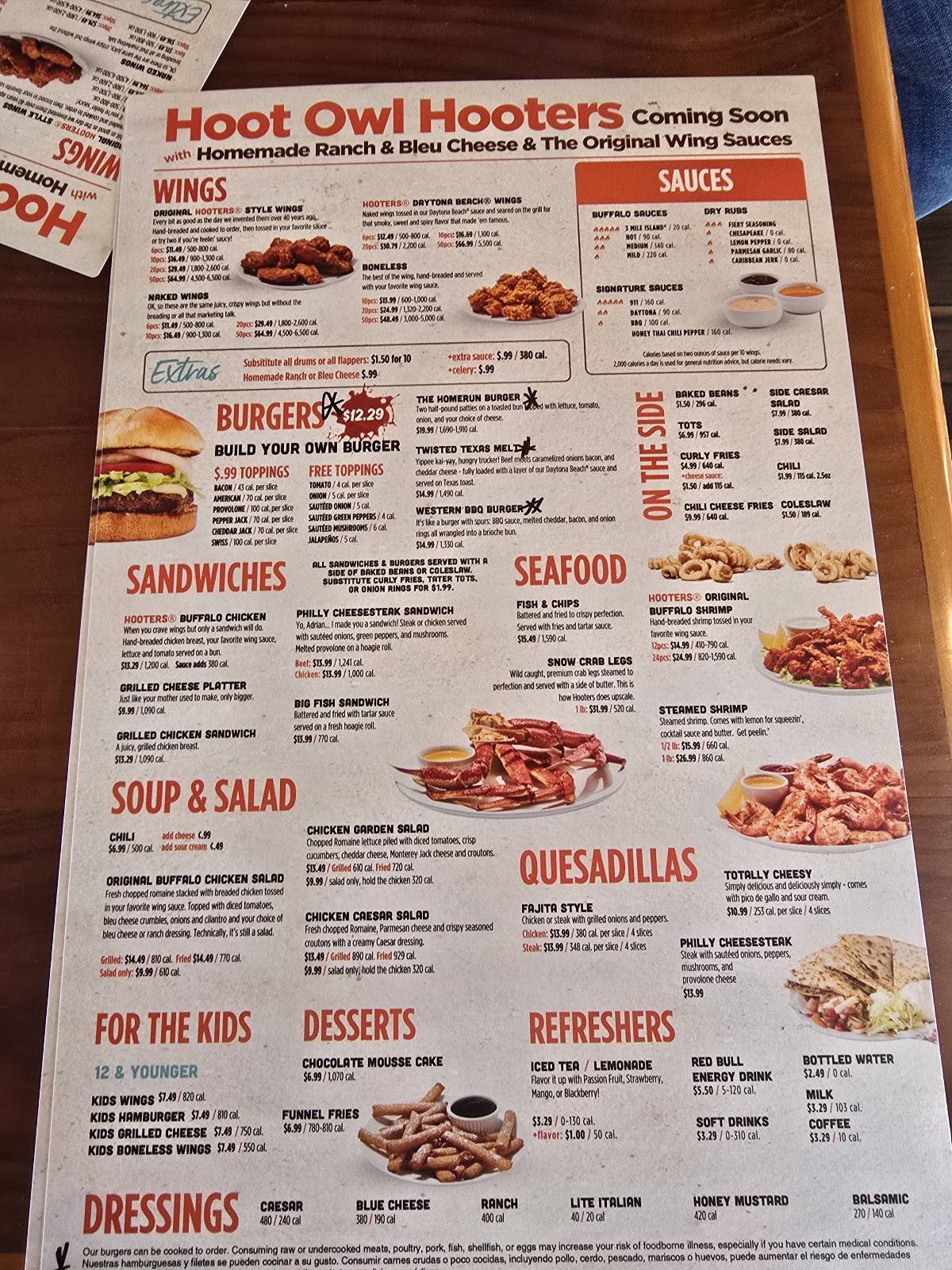 Hooters меню