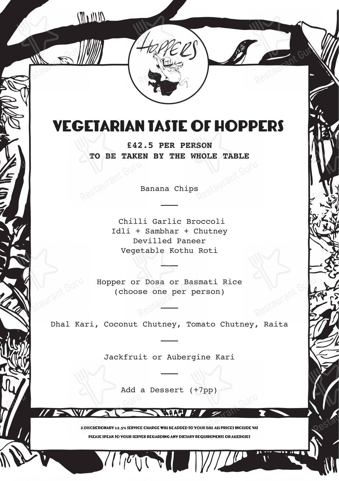 Bar menu ресторана Hoppers Soho в Лондоне