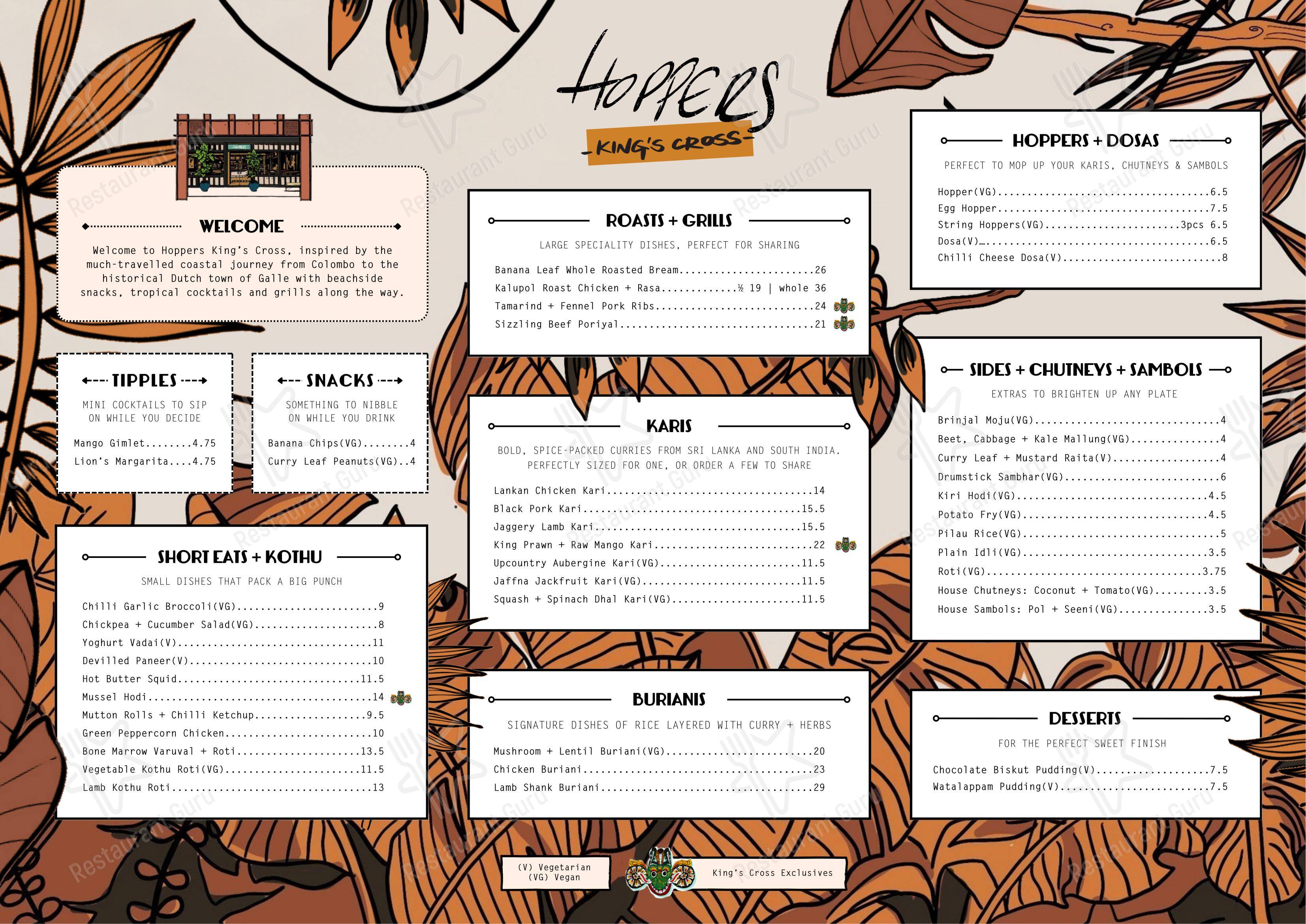 Lunch Menu ресторана Hoppers Soho в Лондоне