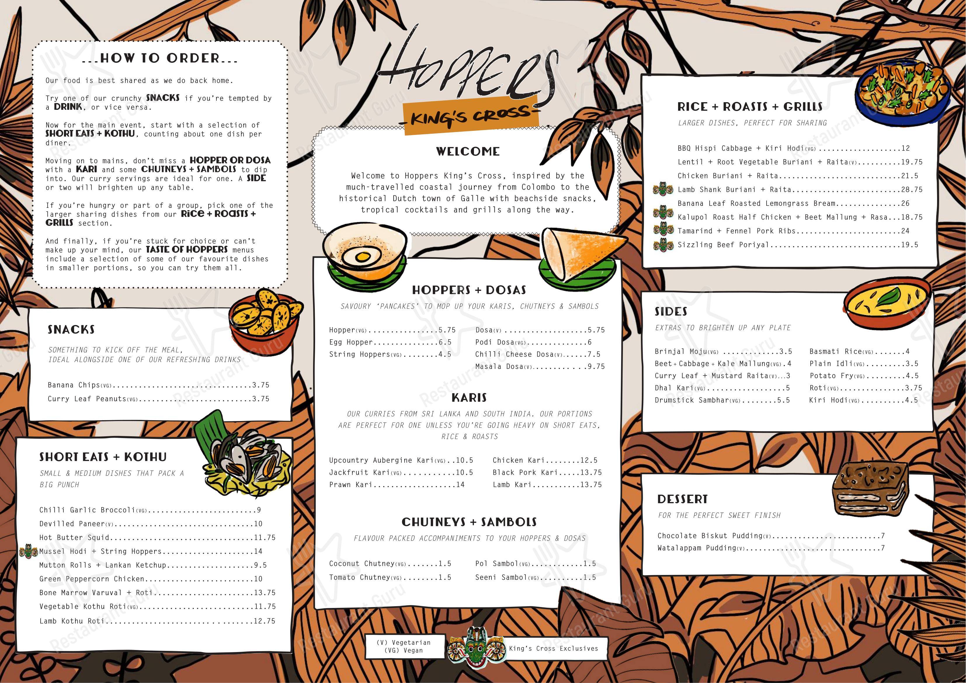 Lunch Menu ресторана Hoppers Soho в Лондоне