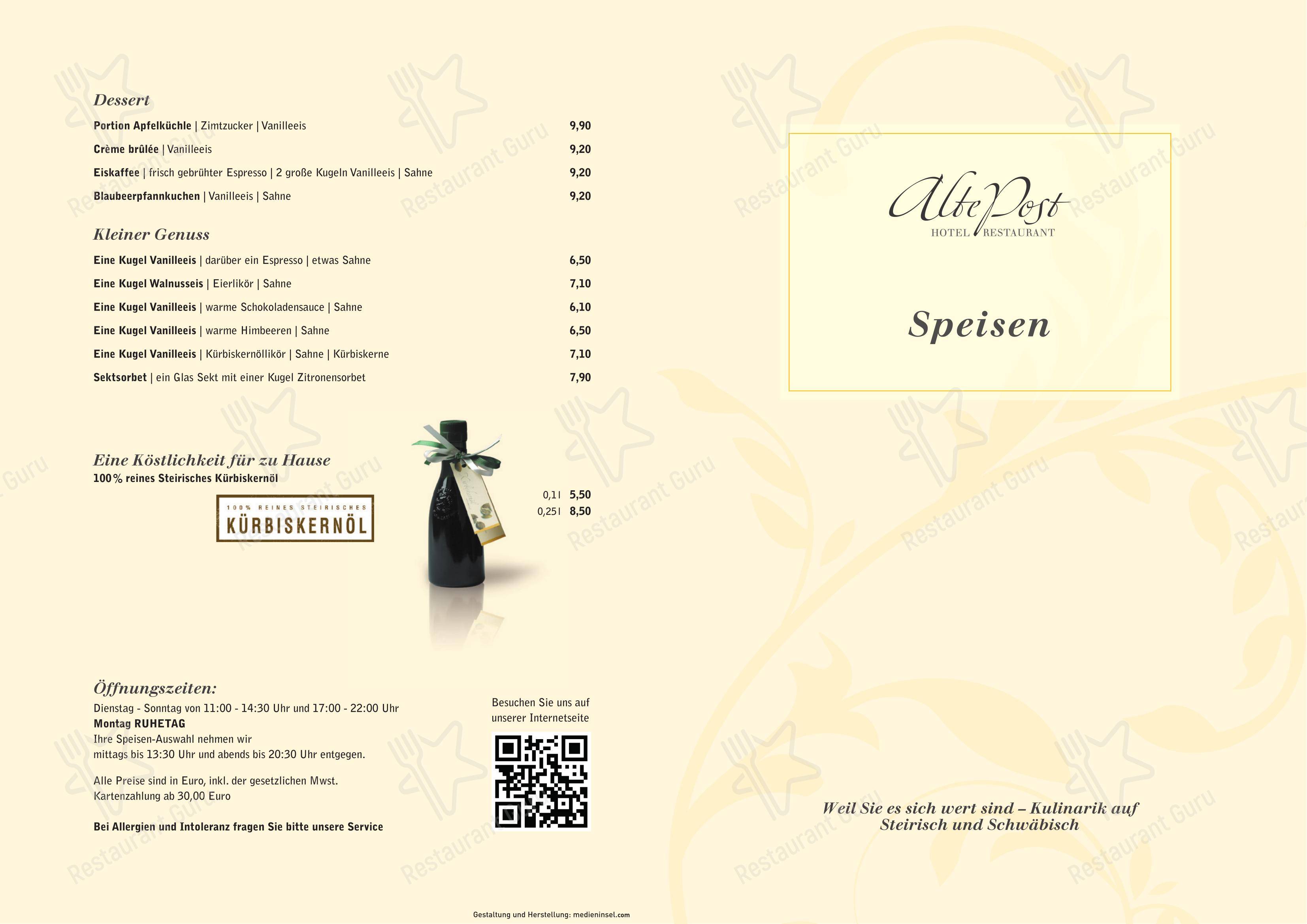 Hotel-Restaurant Alte Post в Линдау - Меню