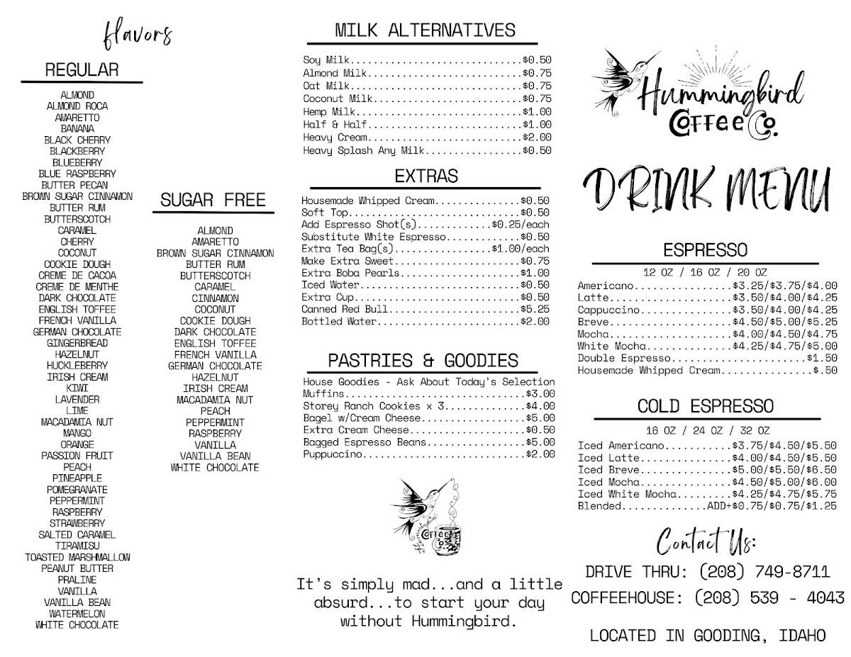 Hummingbird Coffee Co. меню