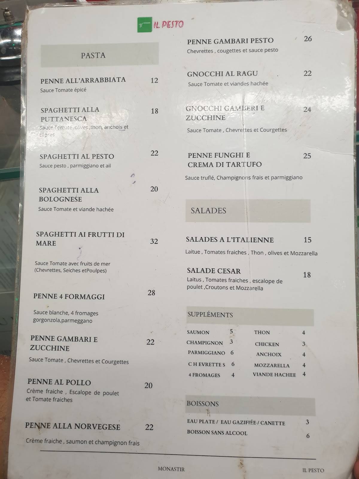 IL PESTO меню