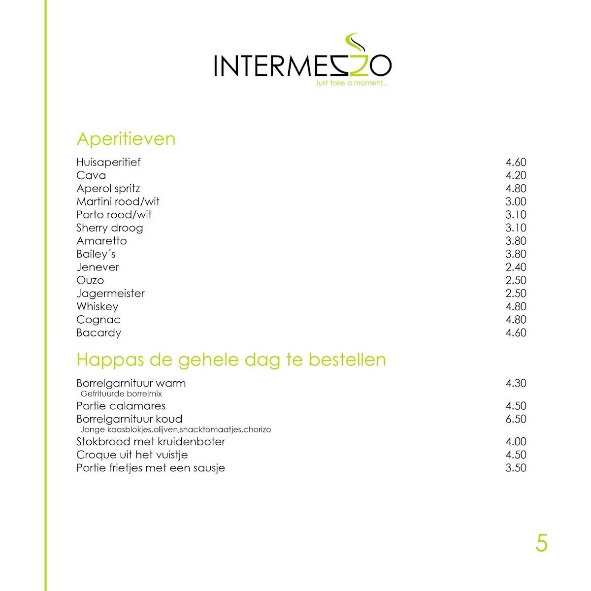 Intermezzo eetcafé меню