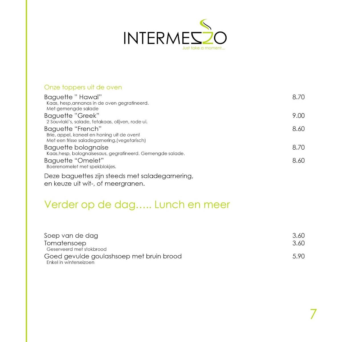 Intermezzo eetcafé меню