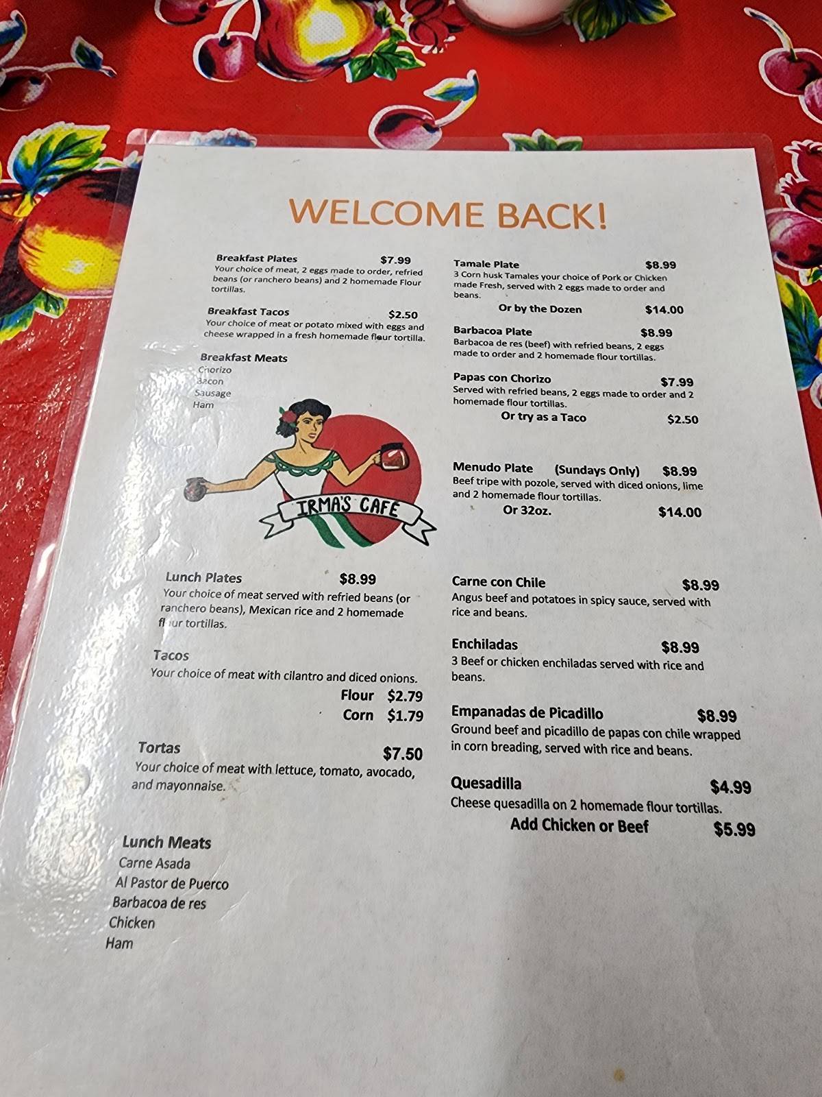 Irma's Café меню