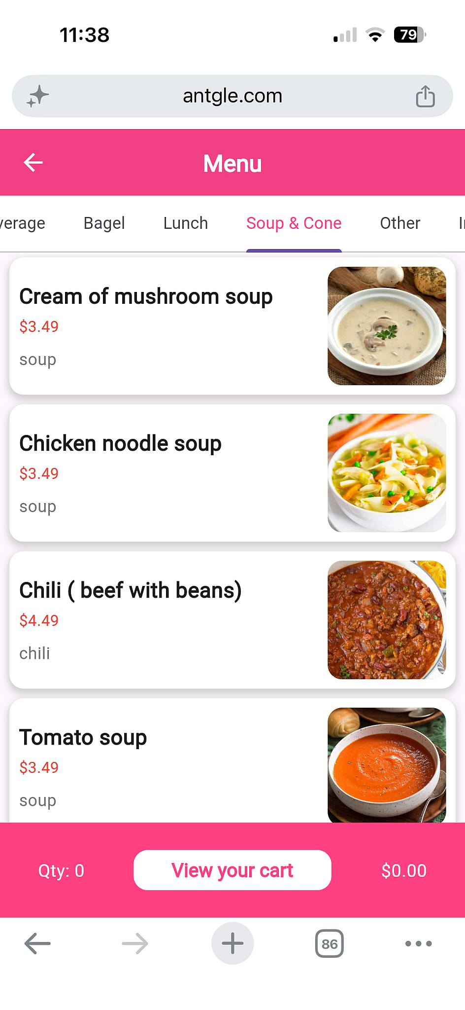 Java Joe's меню