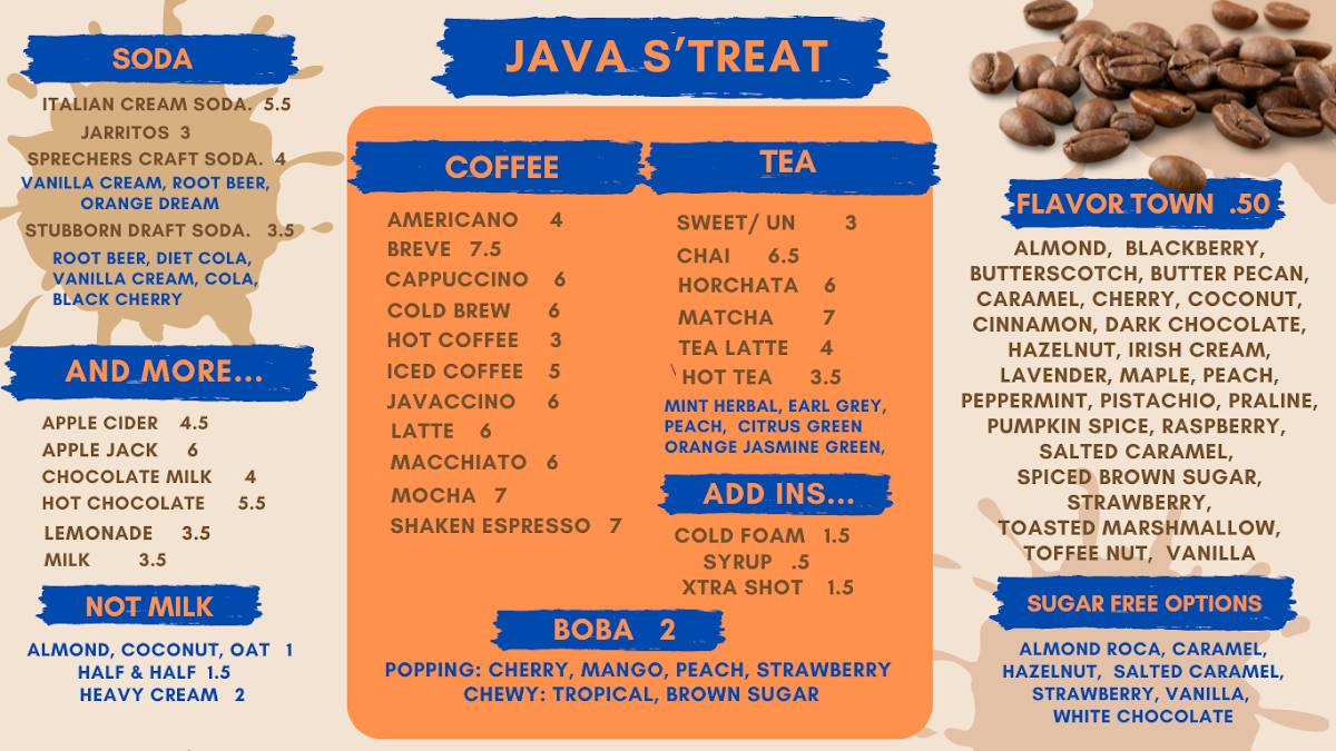 Java S'Treat меню