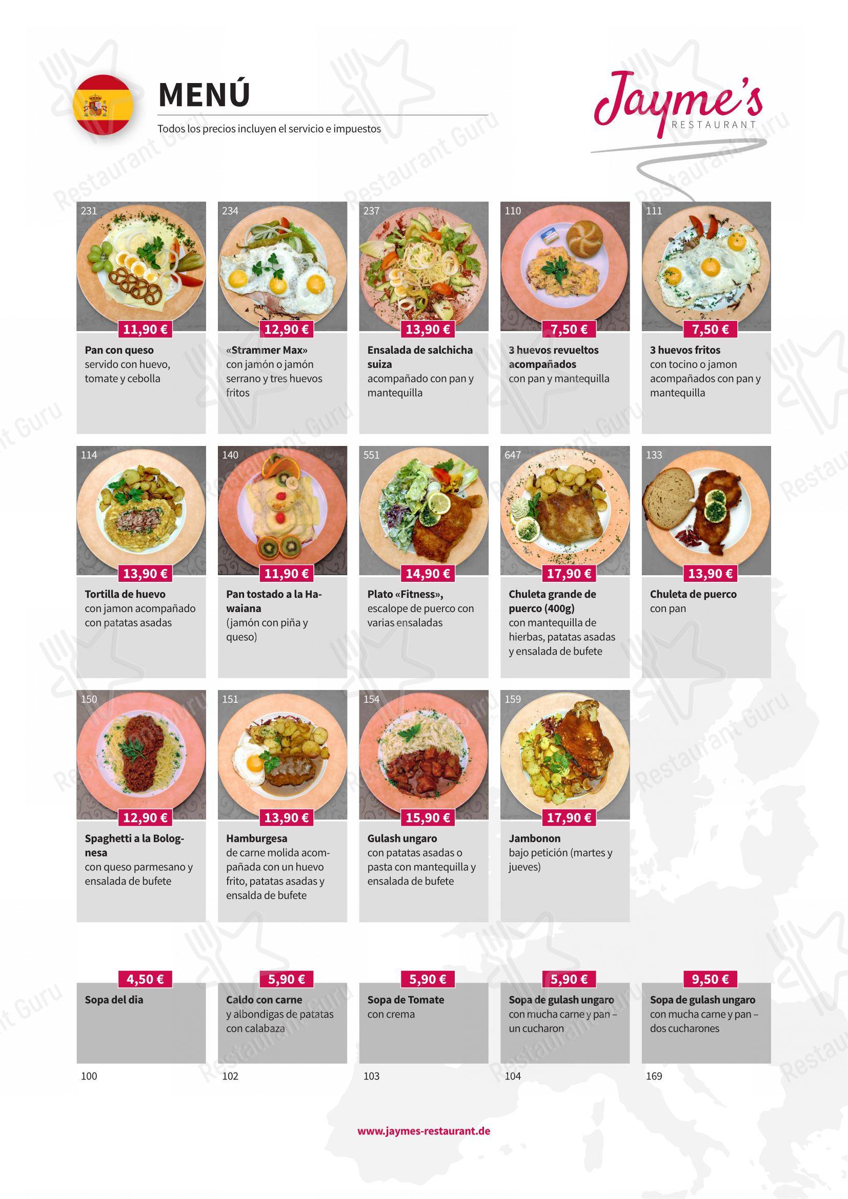 Крафт меню ресторана Jayme's Restaurant