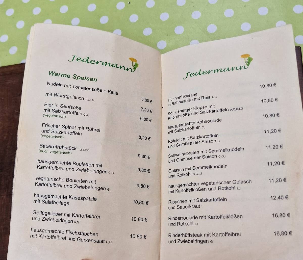 Jedermann Restaurant меню
