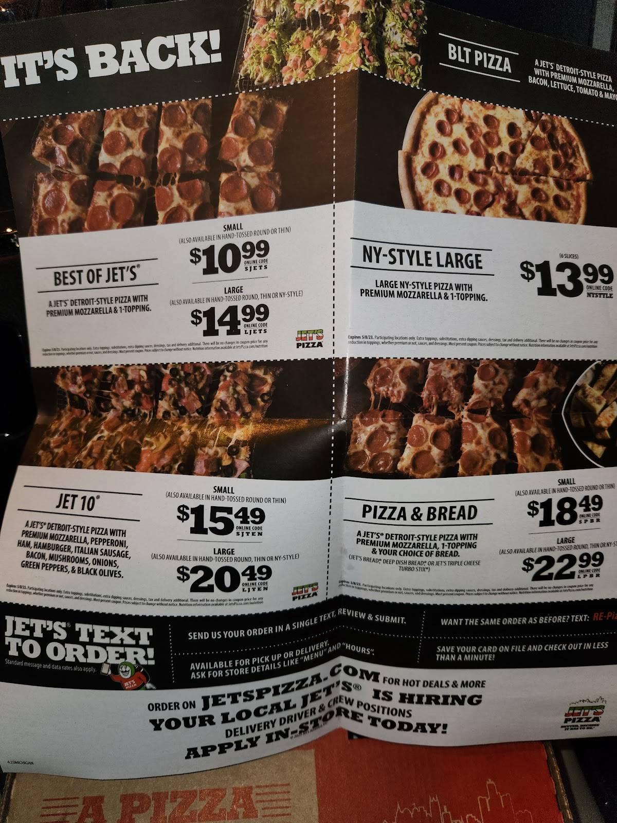 Jet's Pizza меню