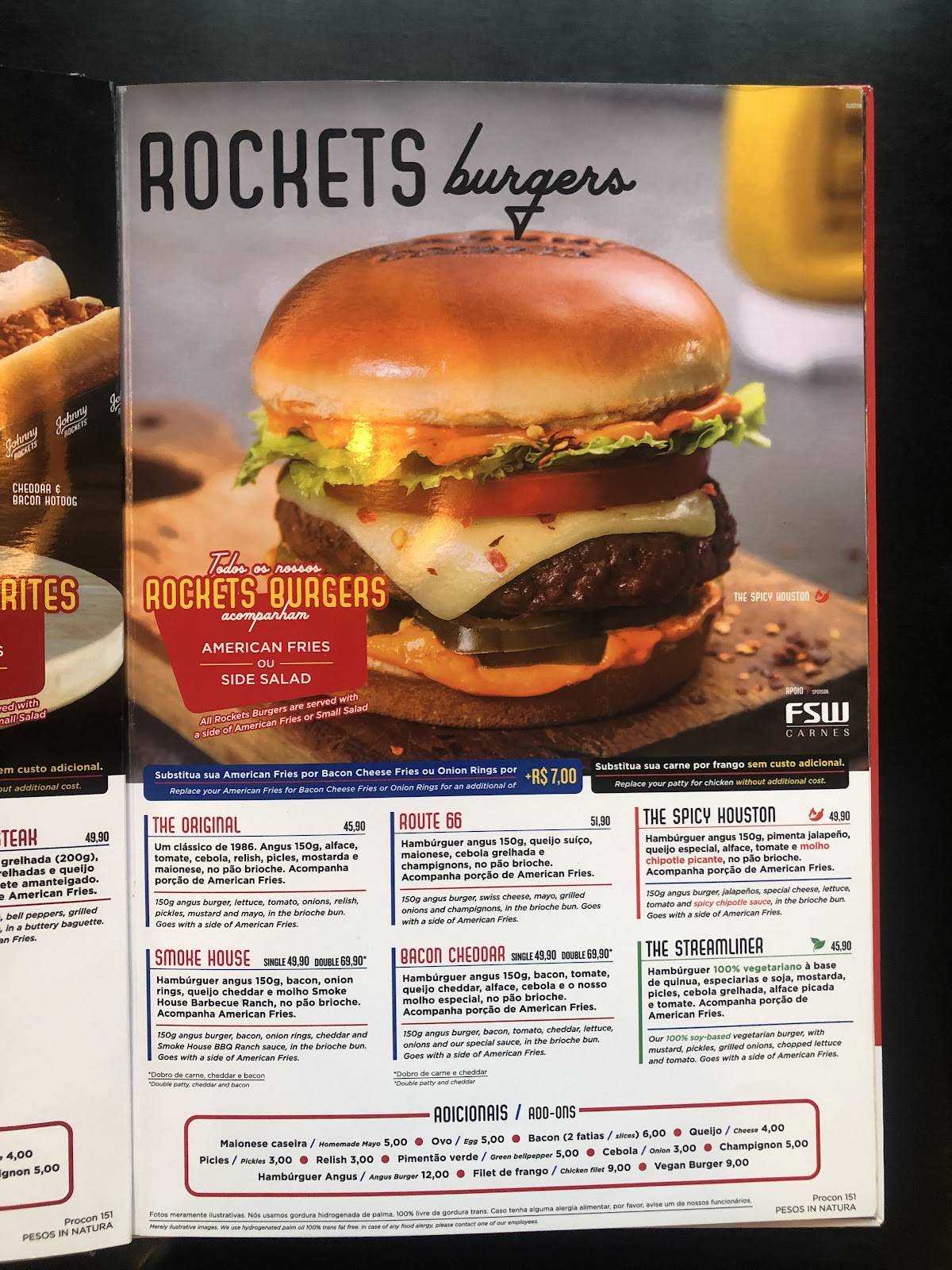 Johnny Rockets Santos меню