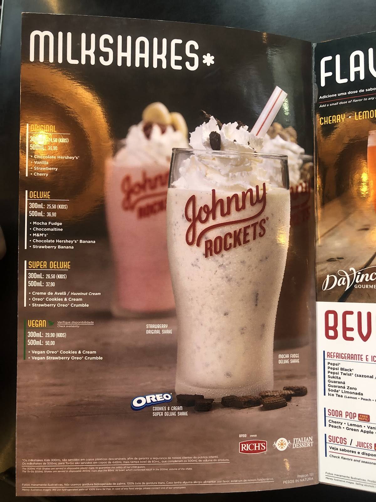 Johnny Rockets Santos меню