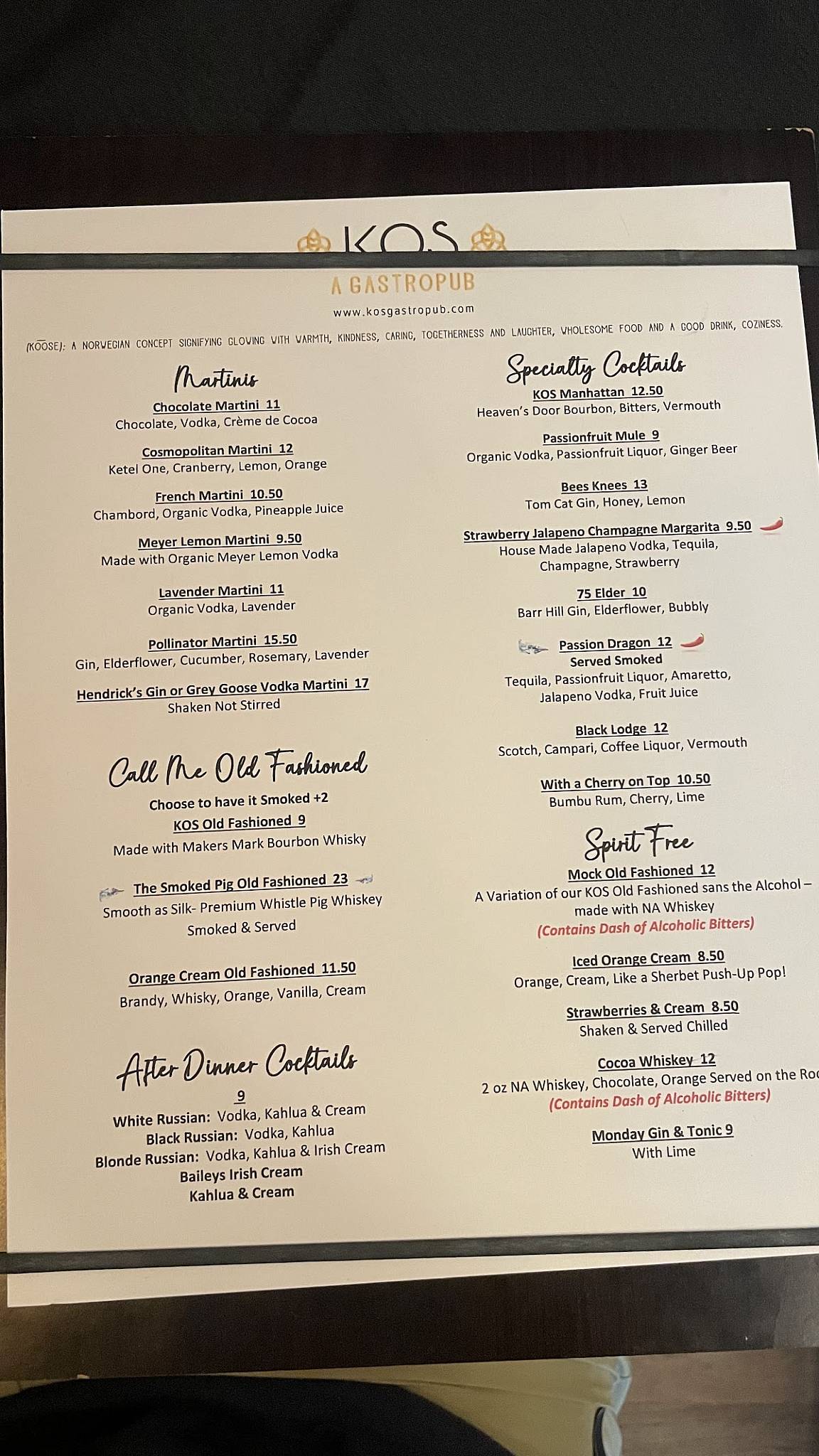 KOS - A Gastropub меню