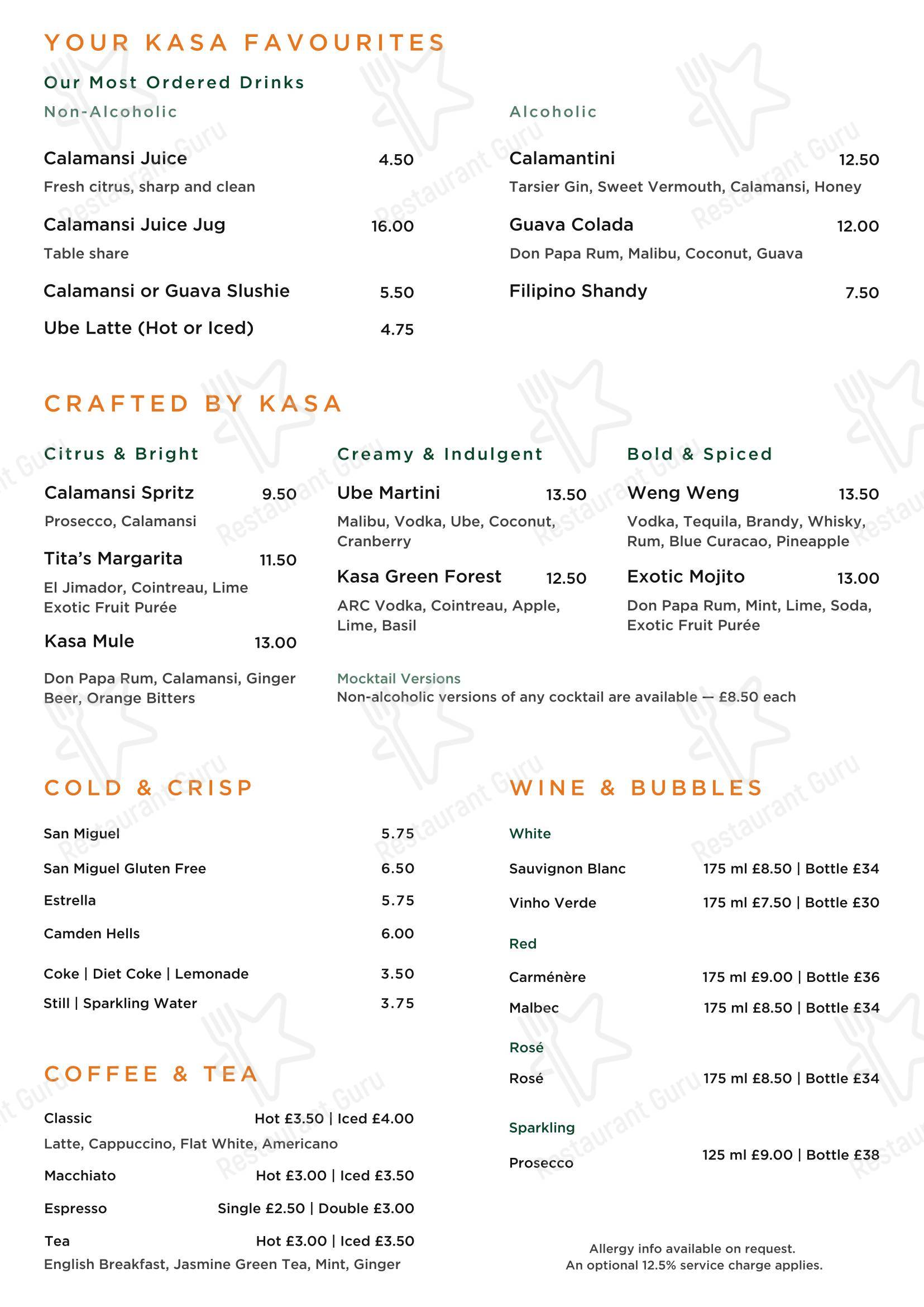 Меню ресторана Kasa and Kin - Takeaway Menu