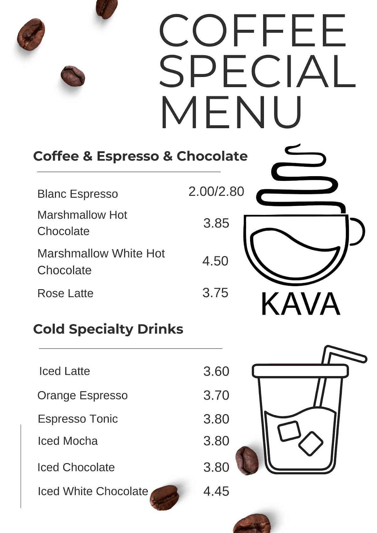 Kava меню