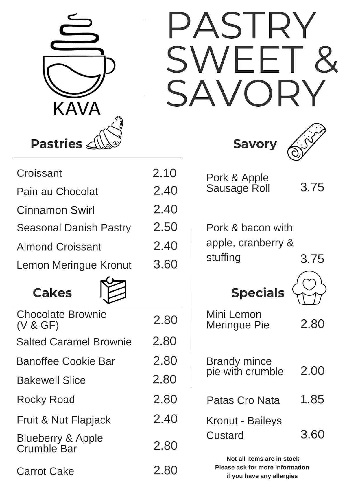 Kava меню