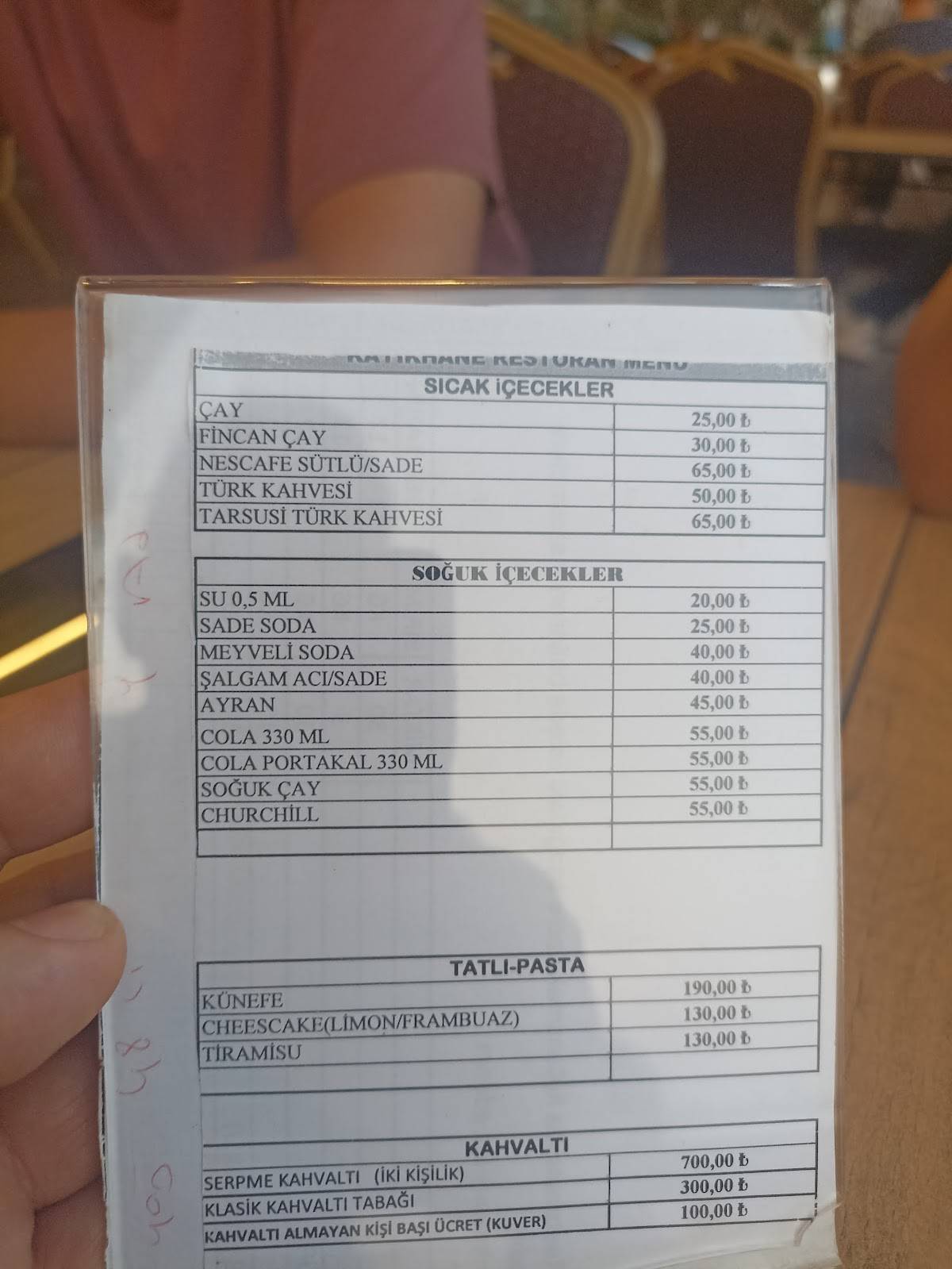 Kayıkhane меню