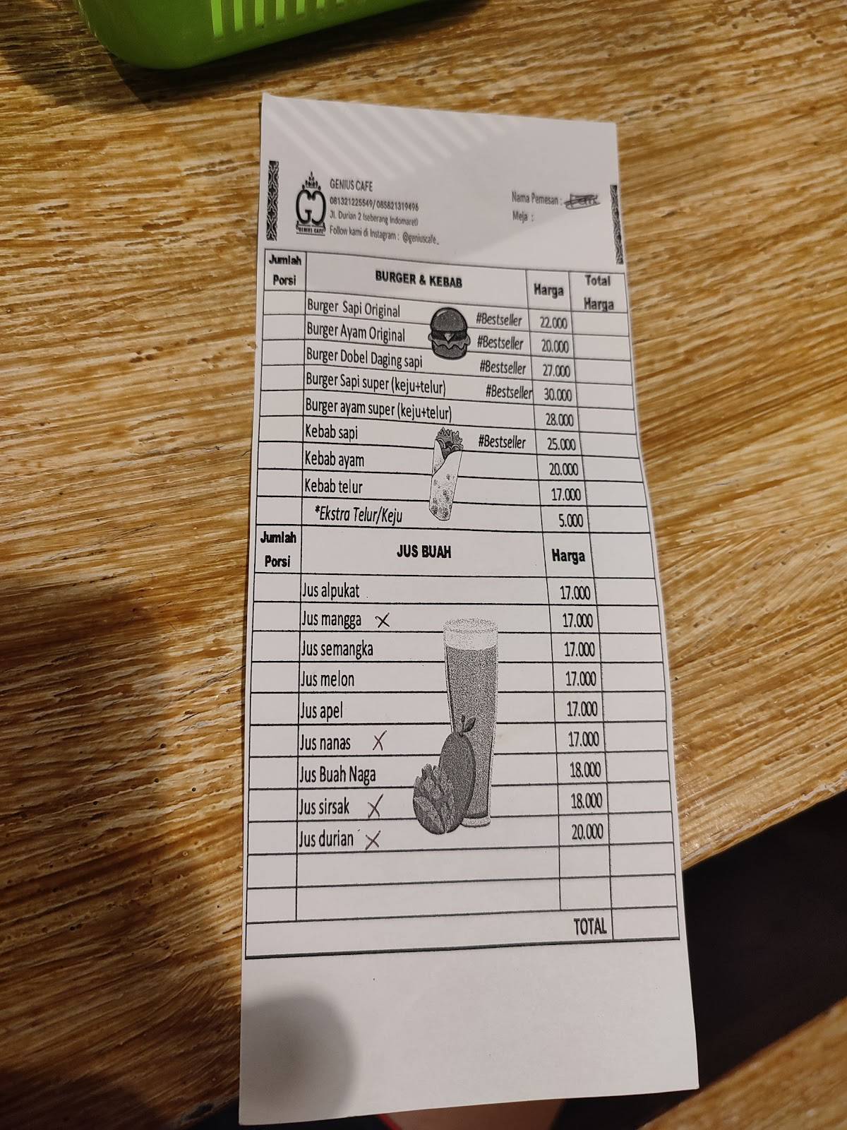 Kedai T'Serah меню