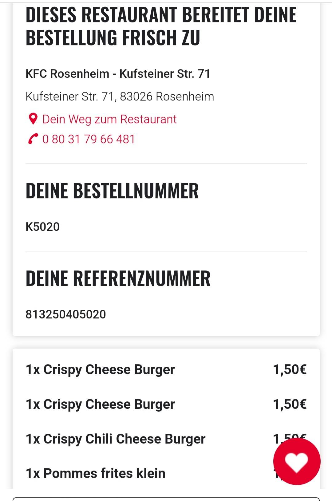 Kentucky Fried Chicken меню