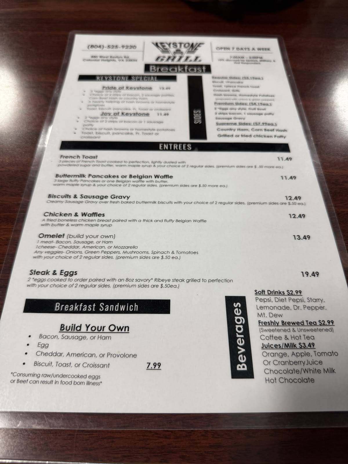 Keystone Grill меню