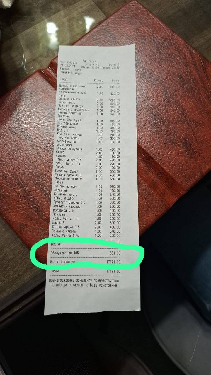 Хан Сарай меню