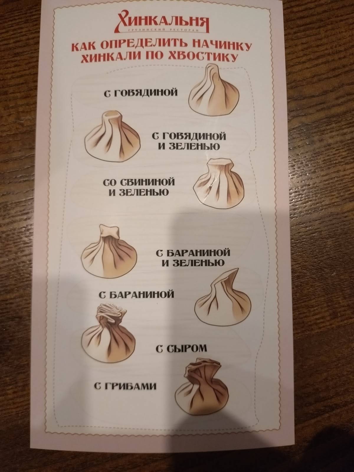 Хинкальня меню