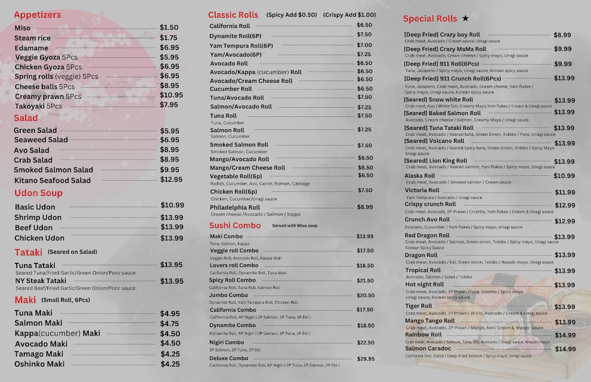 Kitano Sushi Express меню