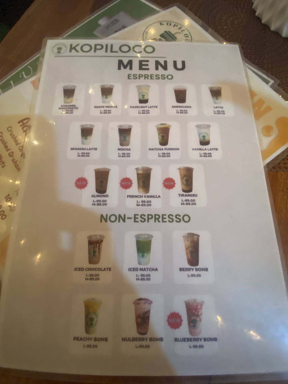 Kopi Loco меню